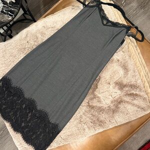 Zara Gray Midi Dress with Black Lace